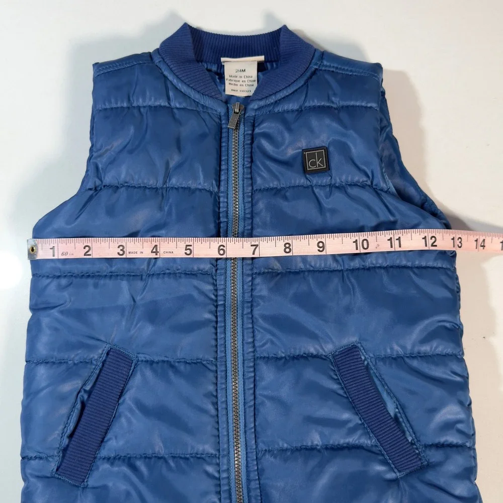 Calvin Klein Puffer Vest Kids 24M Blue Excellent Quilted Zip Up Logo Outerwear